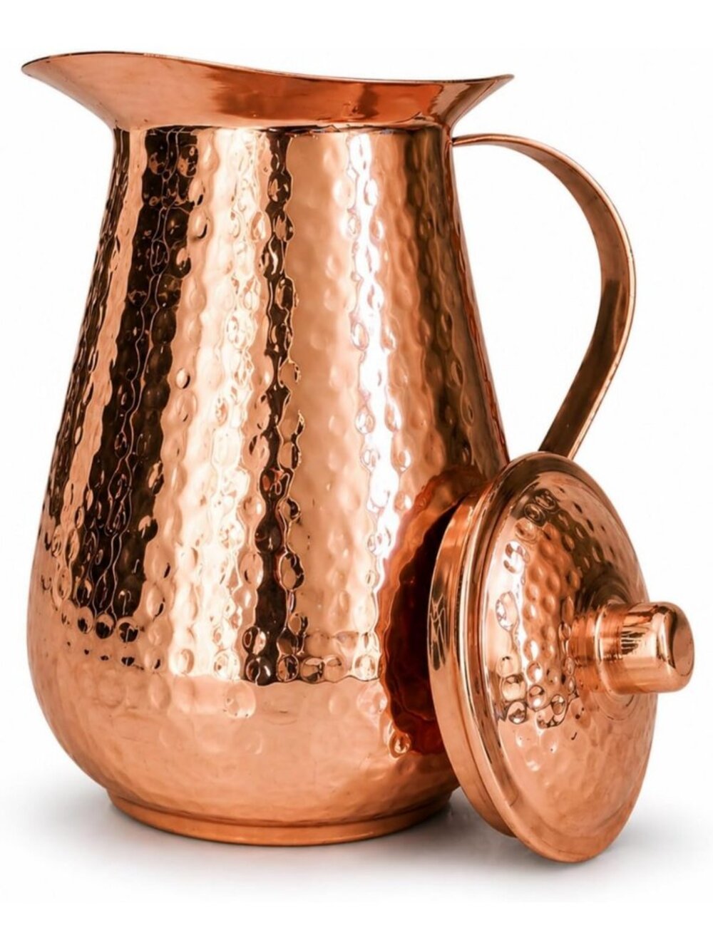 Handmade 100% Pure Copper Pitcher with Lid - 2L Hammered Water Jug for Wellness